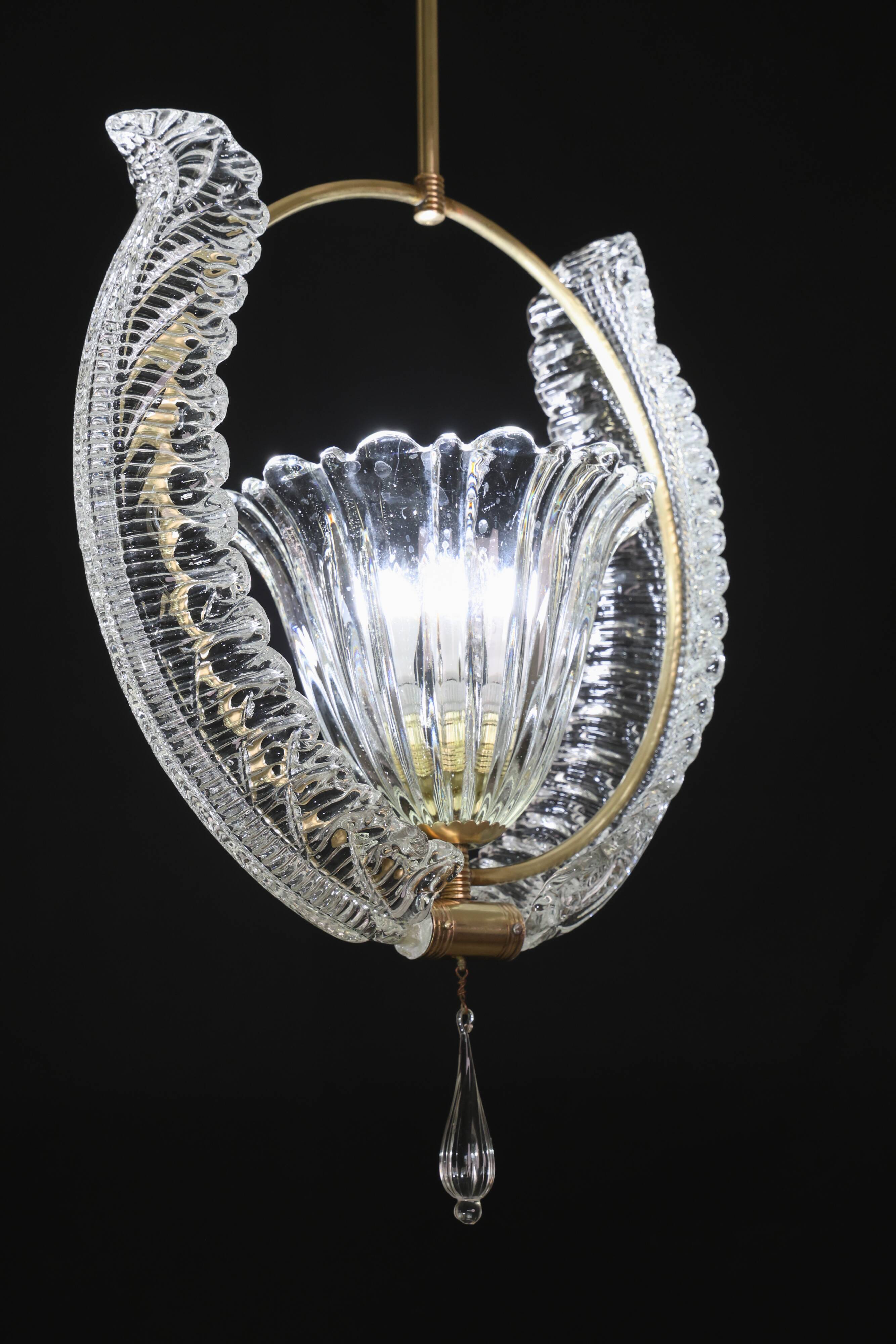 Amazing Murano Glass Art Deco Pendant Chandelier by Ercole Barovier, 1940s