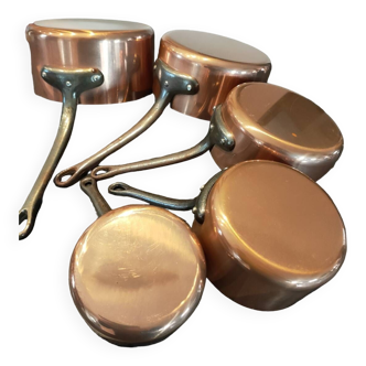 Set of 5 tinned copper pans