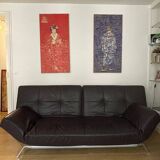 Smala Aubergine Leather Sofa - Pascal Mourgues for Ligne Roset