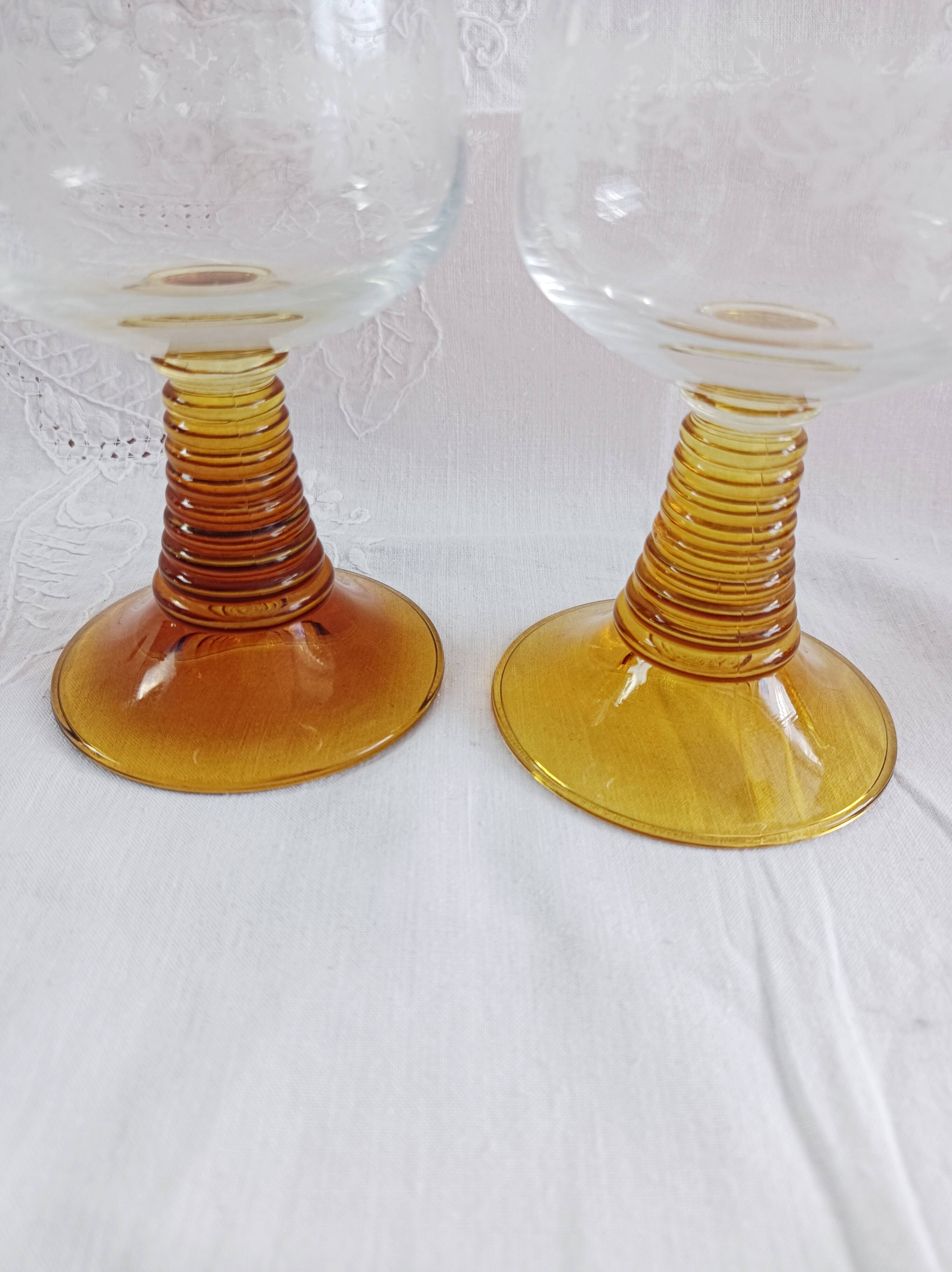 Set of 3 amber glass stemware