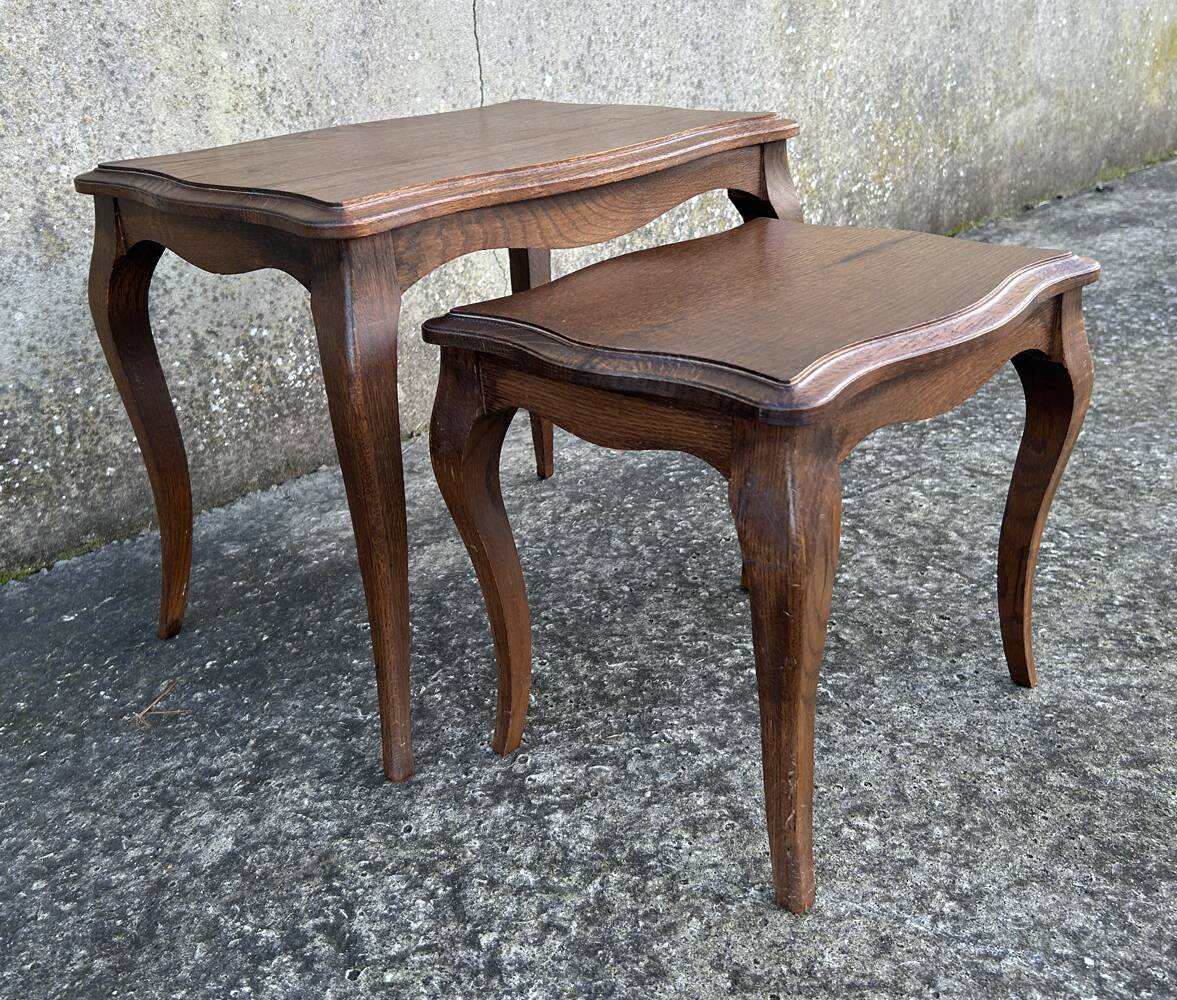 Set of two nesting tables, Louis XV spirit, cherry wood, vintage, 60s