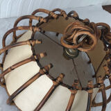 Vintage rattan pendant lamp with paper lampshade