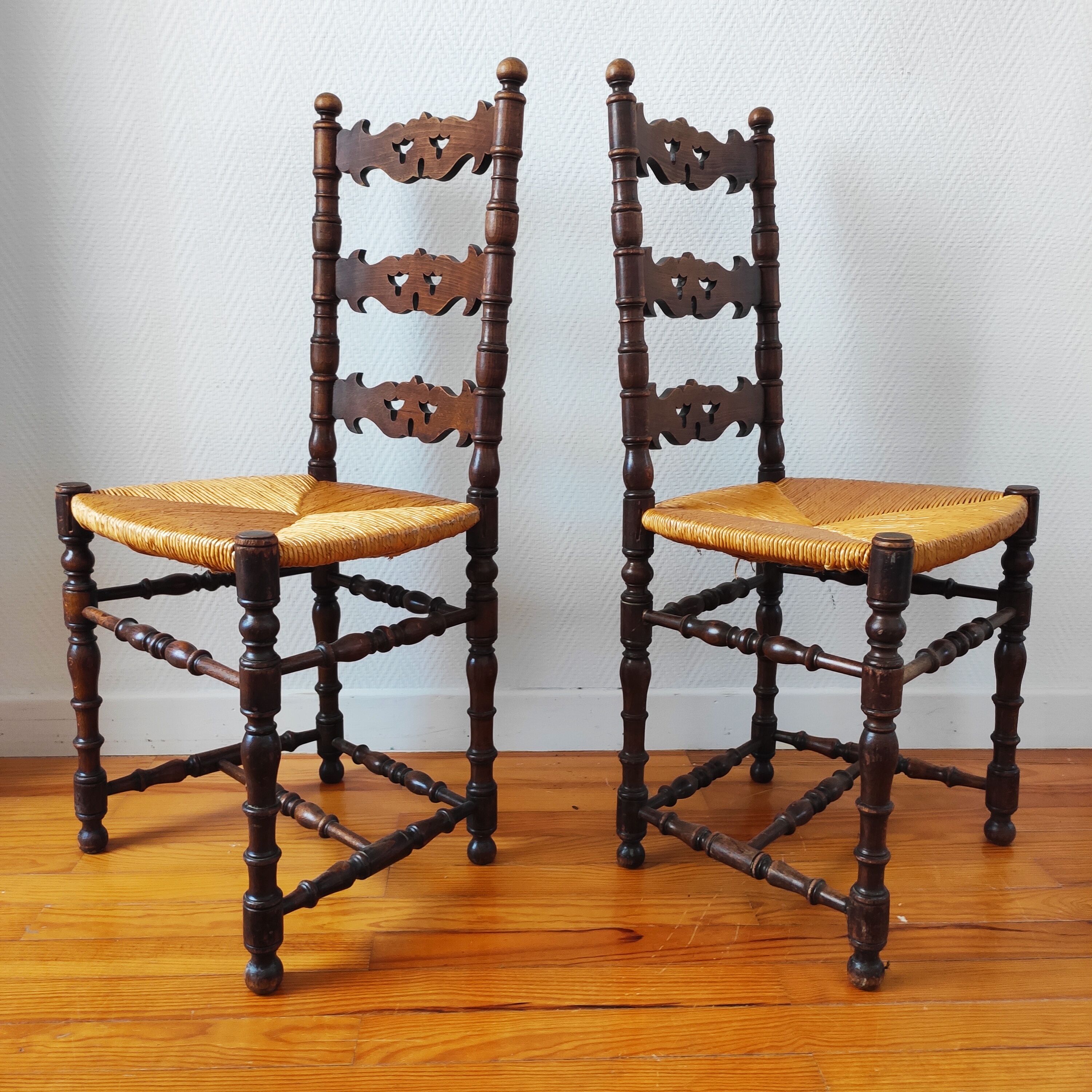 Pair of old turned wood chairs