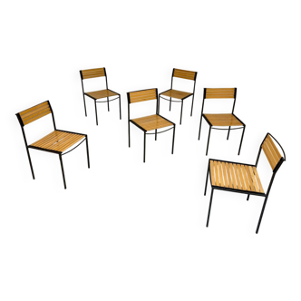 6 old metal and wood chairs, Italian design from the 80s, vintage