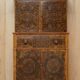 Queen Anne style pedestal commode from around 1710 in walnut and oyster veneer.