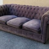 Purple velvety fabric sofa three-seater upholstered Chesterfield