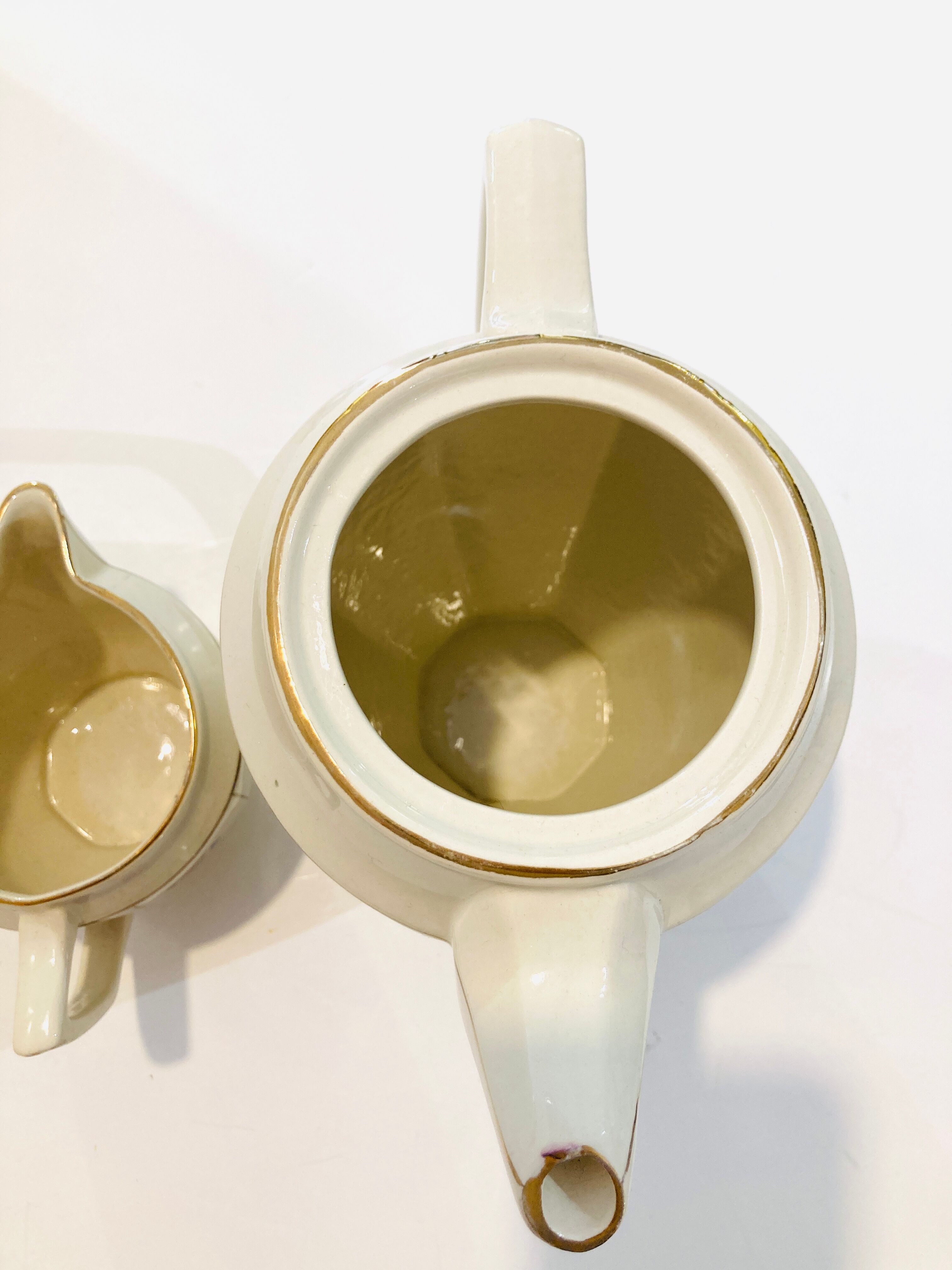 Teapot coffee maker & milk jar Sarreguemines france