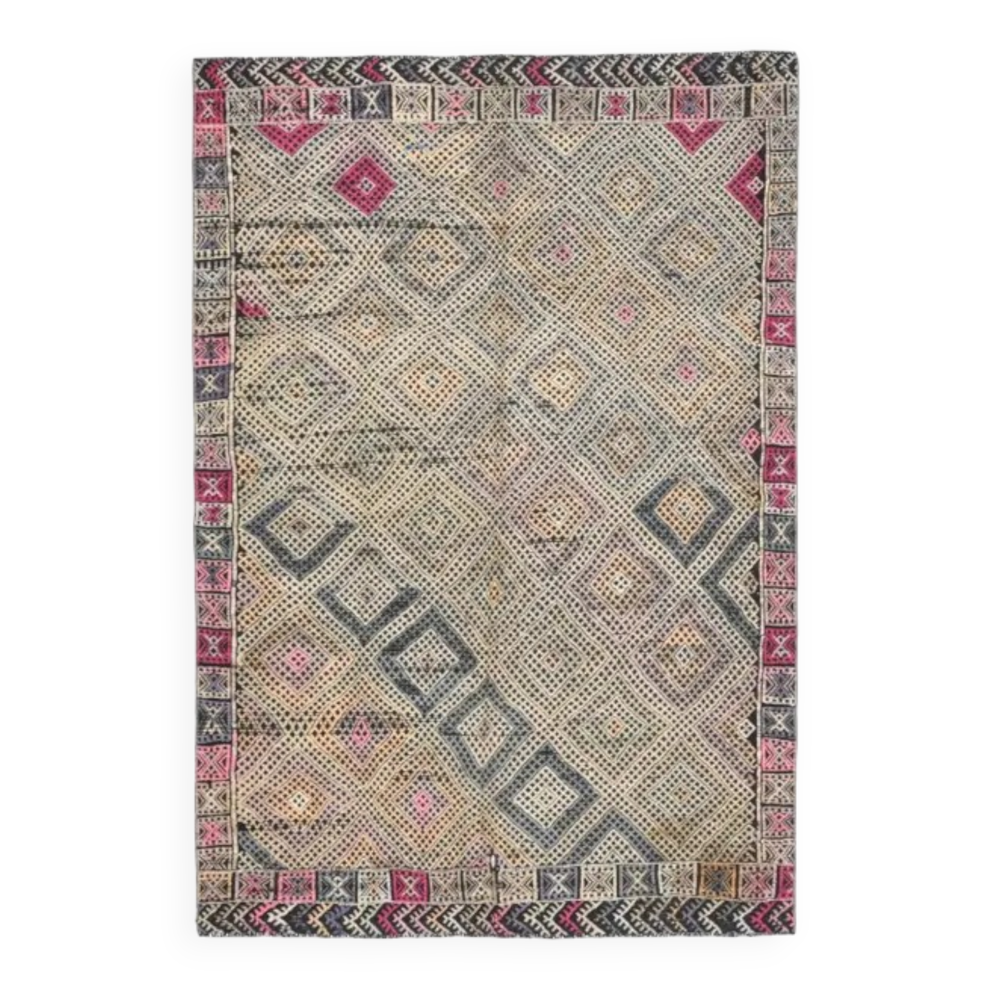 1970s Vintage Turkish Oushak Handmade Wool Cotton Gray Area Rug 158x236