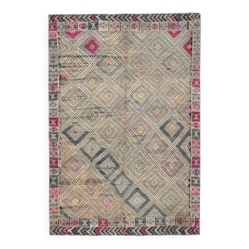 Tapis de zone vintage turc Oushak fait main en laine et coton gris 158x236 des années 1970