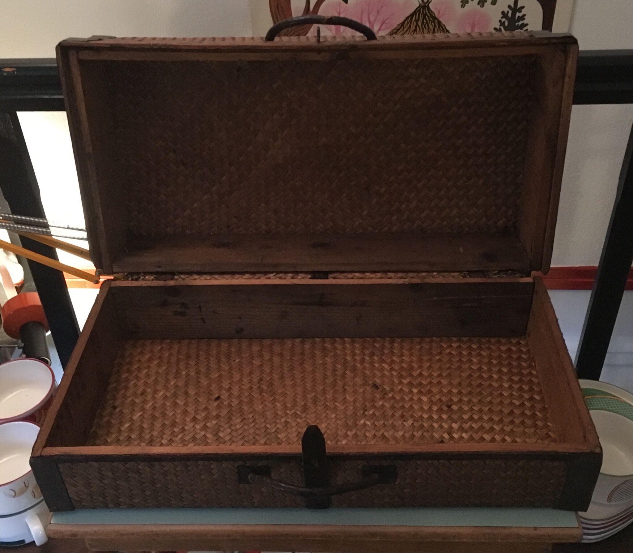 Braided straw suitcase