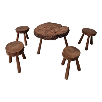 4 tabourets et 1 table basse noyer