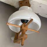 Oak ceiling lamp Guillerme & Chambron 1950