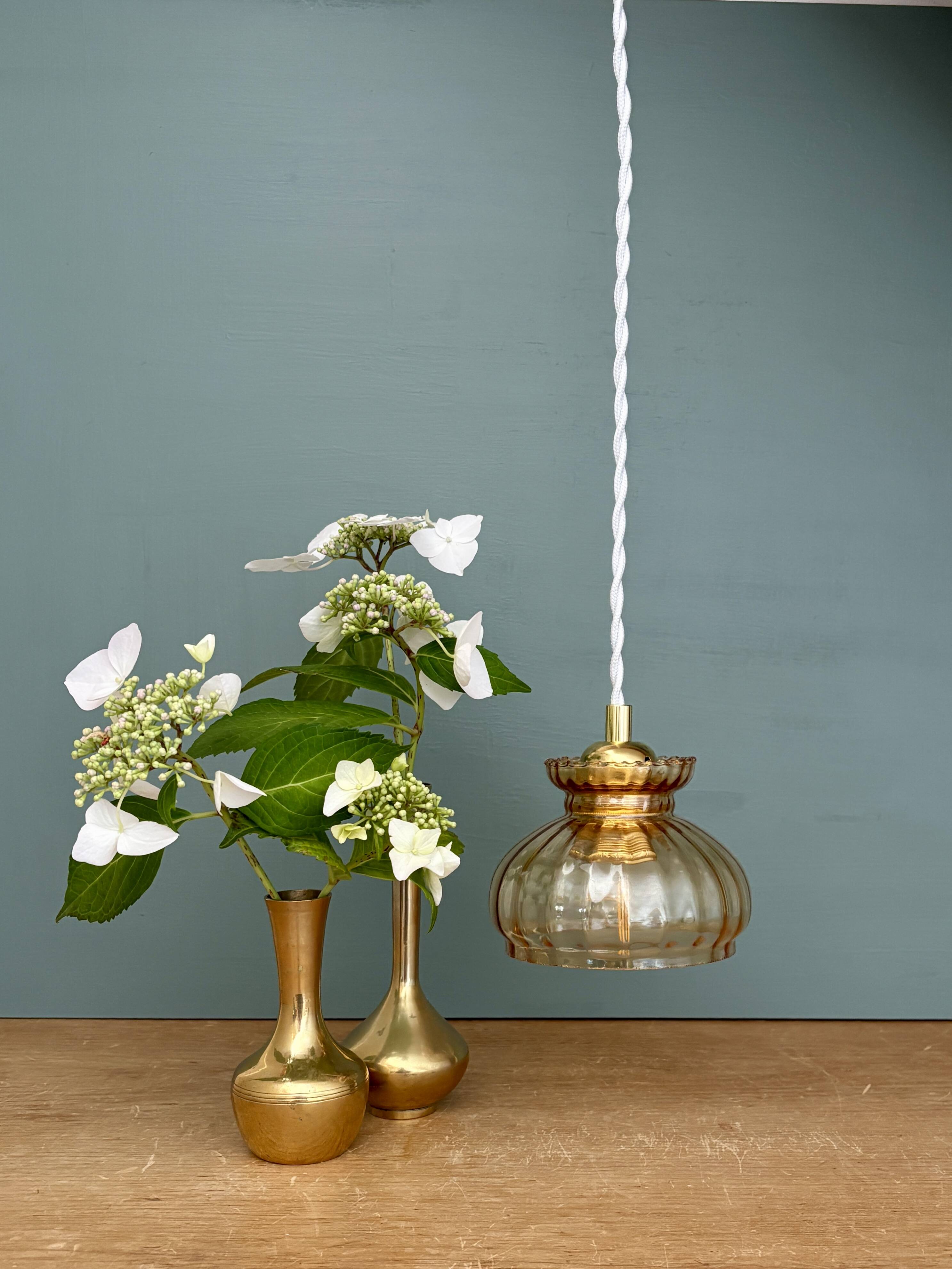 Vintage amber glass lampshade pendant light