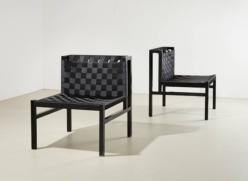 Gijs bakker Pair of Seatbelt Lounge Chairs + Side Table for Castelijn 1978