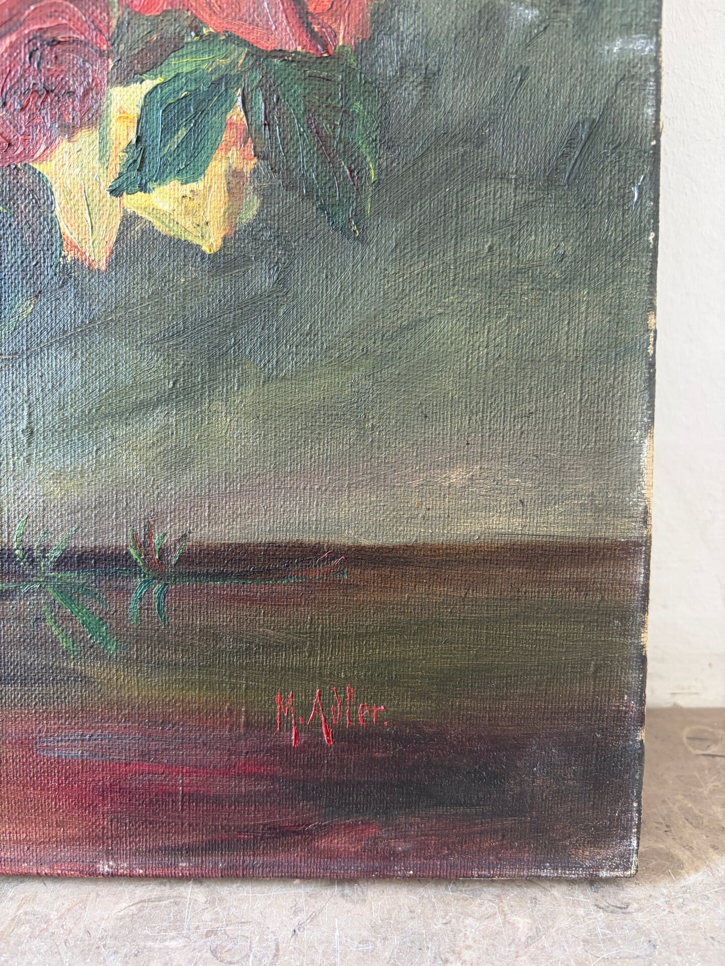 Basket of roses, oil on canvas signed