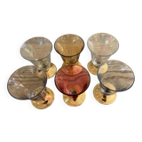 Set of 6 golden and colored liquor glasses