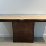 Console patine canon de fusil à plateau de travertin. Travail français. Vers 1970