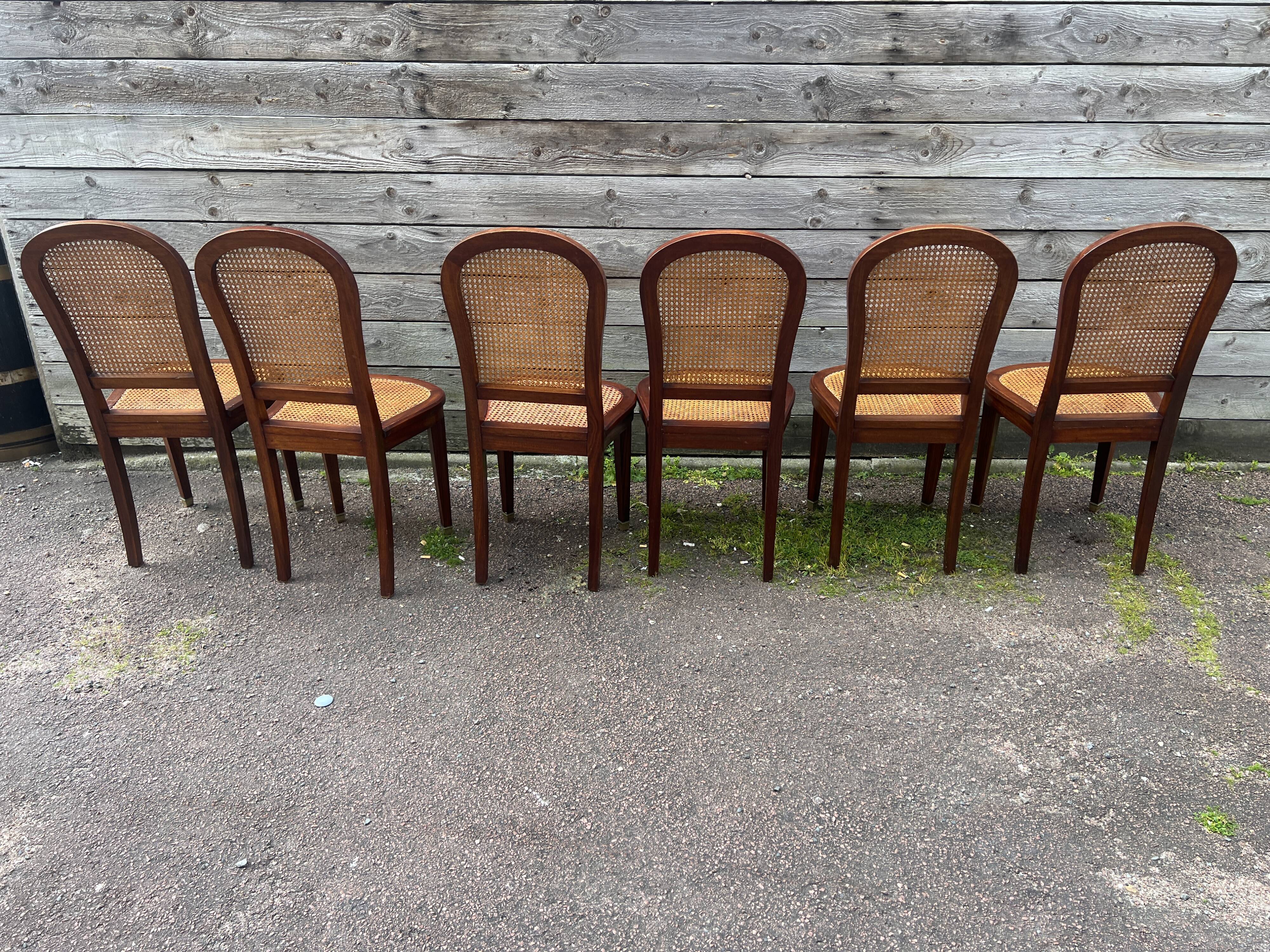 Six caned mahogany chairs, Art Deco, 20th century.