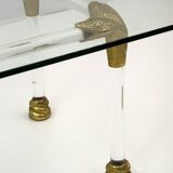 Mid-Century Lucite and Brass Italian Coffee Table with Snake Head Details