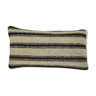 Vintage Turkish Handwoven Unique Pattern Kilim Lumbar Pillow Cover, Handmade Oblong Chair Decor 12'' X 20'' (30 x 50 Cm)