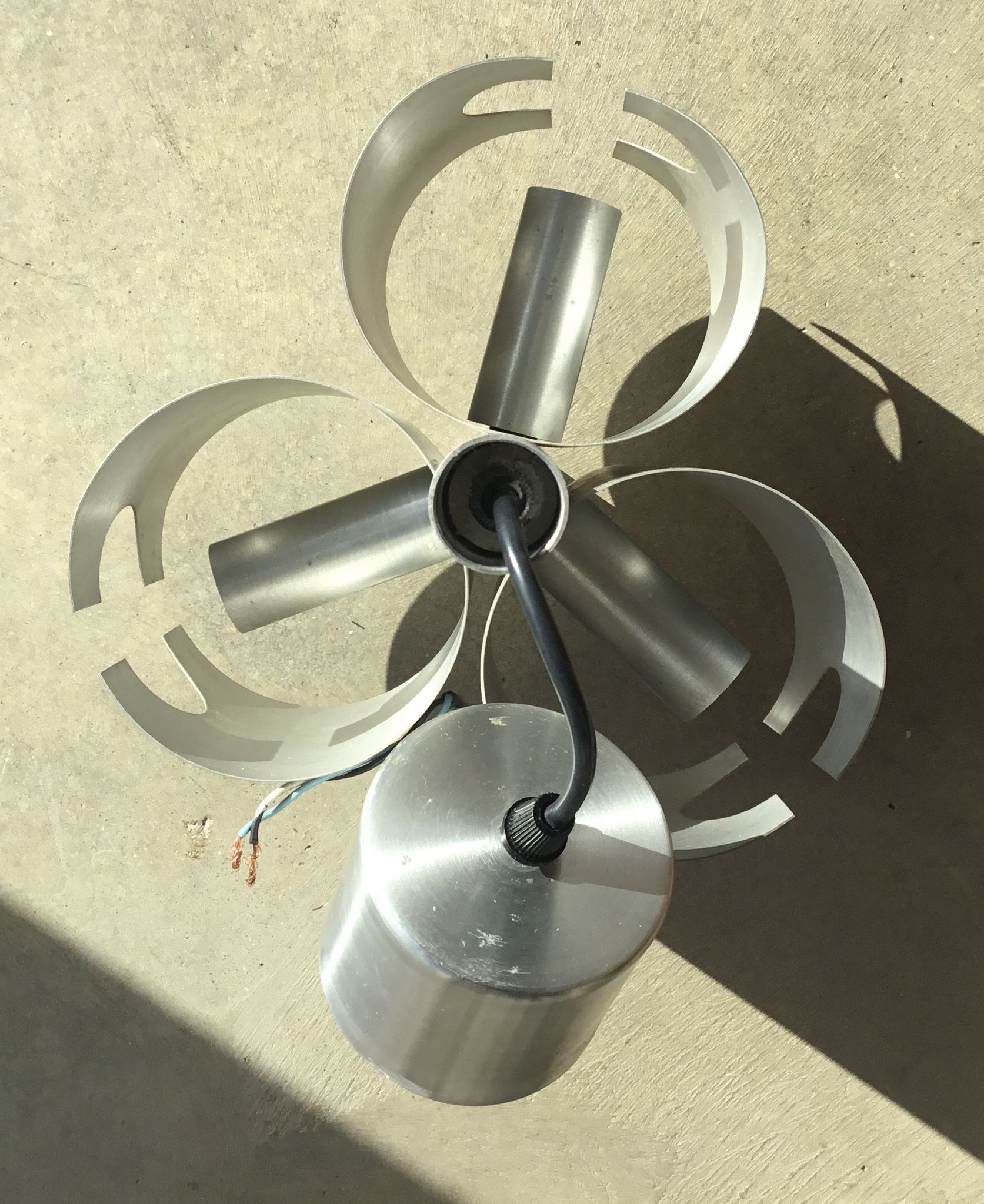 Space-age chandelier with 3 lights, brushed aluminium, 1970 design.
