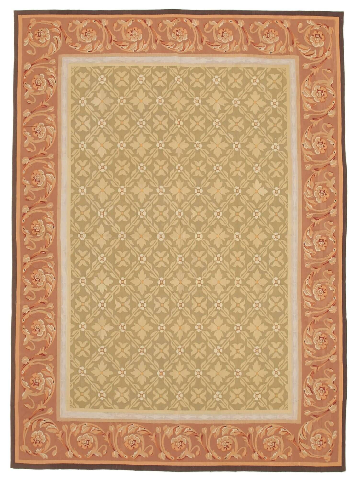 Handmade European Vintage Aubusson Kilim 261 cm x 365 cm