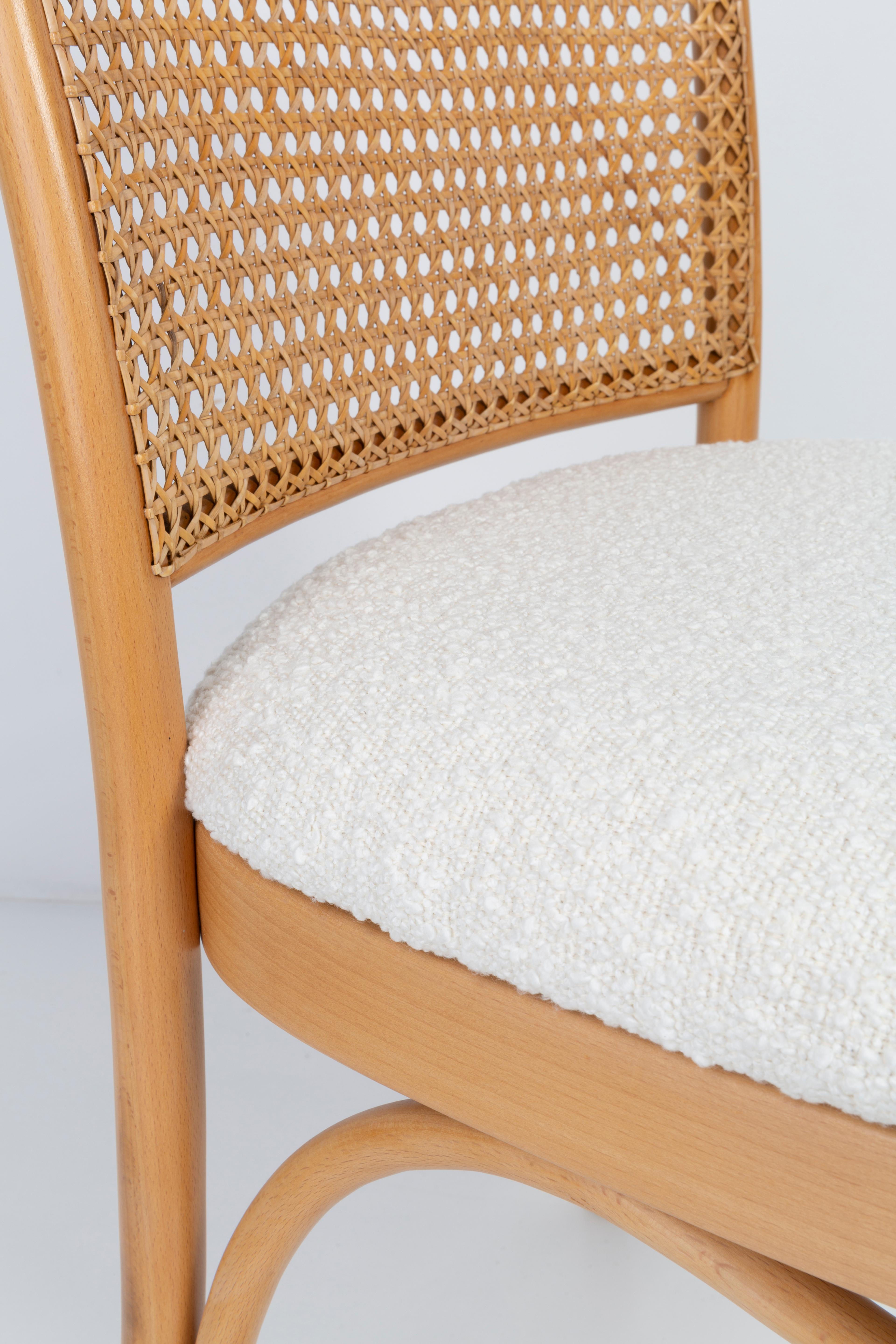 Rattan chair, off-white boucle and Thonet wood, 1960s