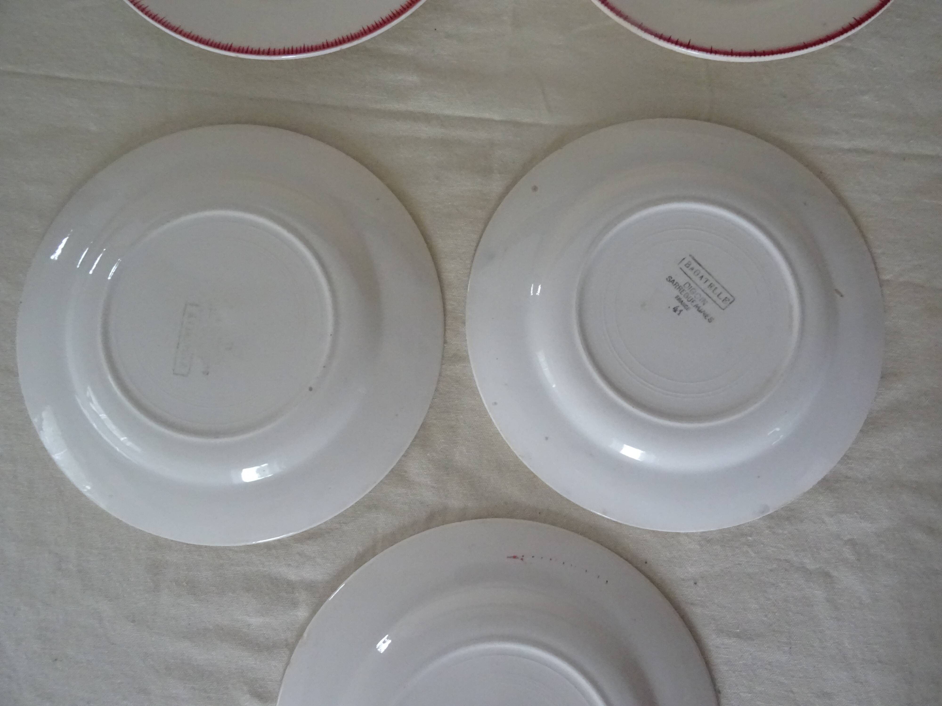 5 flat plates Digoin Sarreguemines Bagatelle 384112 antique faience