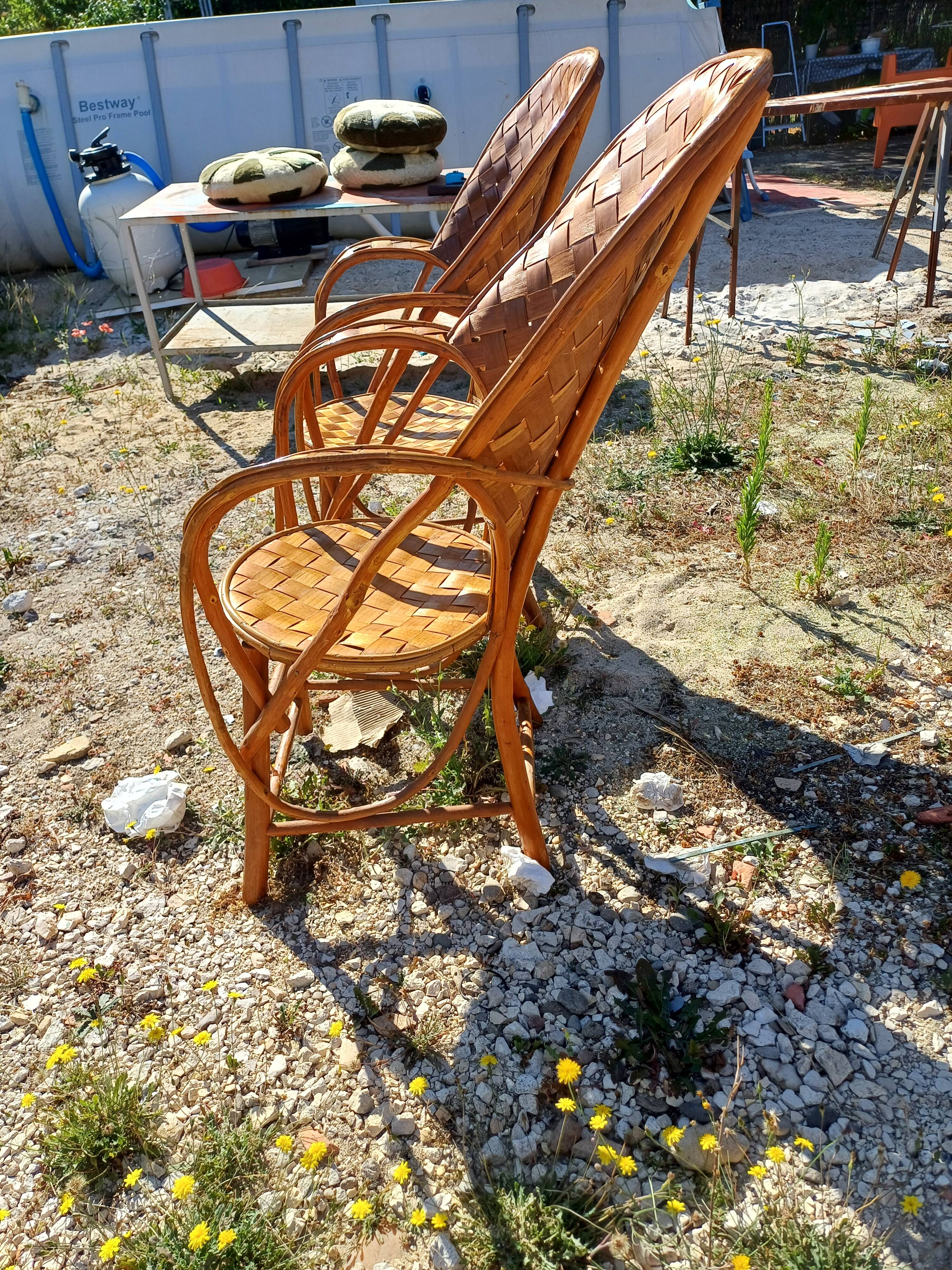 Pair of Vintage Armchairs in Chestnut Slats