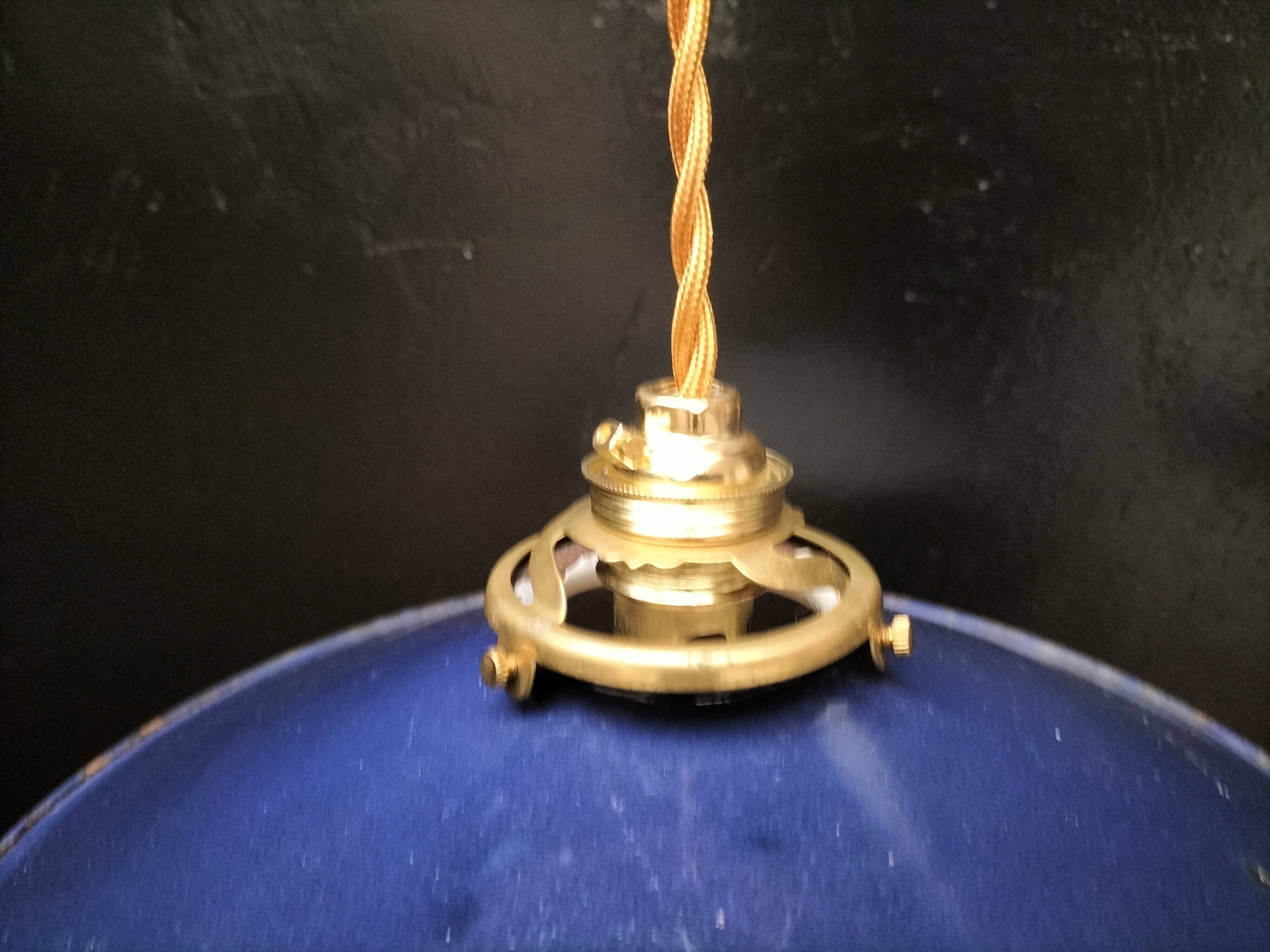 Blue enameled sheet metal pendant lights