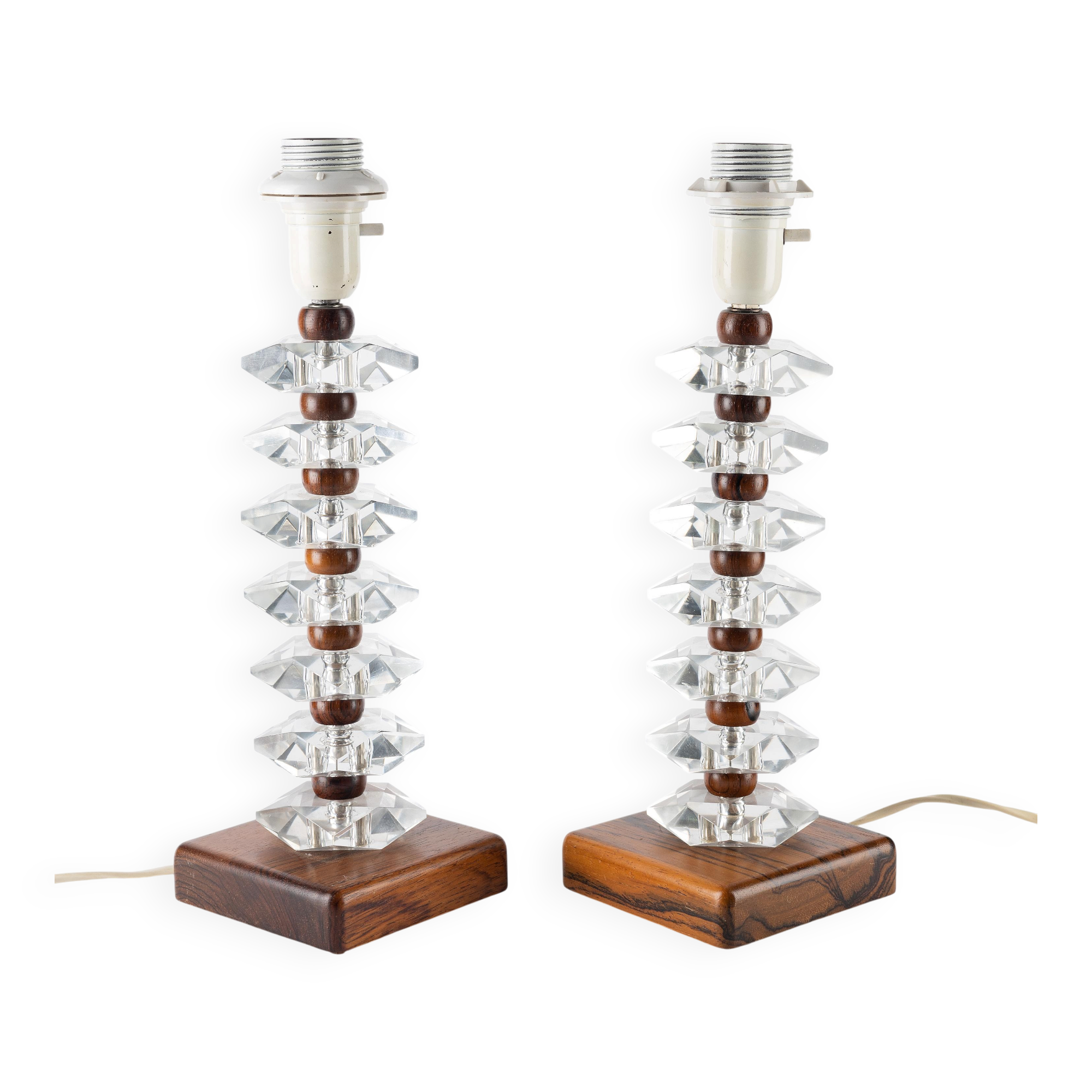 Lampe de bureau en bois de rose et verre par Orrefors, Suède, 1960