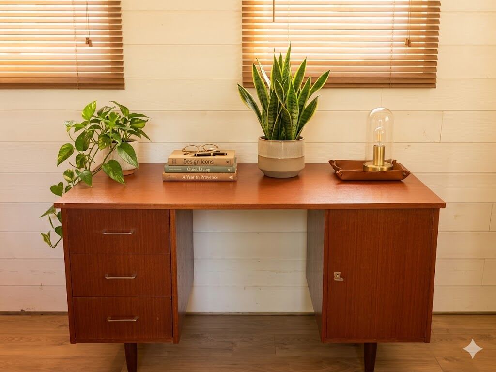 Bureau Double Caisson Vintage Capelle - Années 60 Teck/Acajou