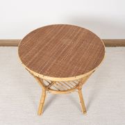 Old round rattan table, vintage from the 70s - 80s. Small table, or side table.