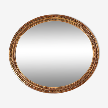 Miroir ovale ancien cadre bois stuc doré d'origine style Louis XV 39x34 cm SB592