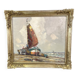 Oil painting “Segelschiff auf Sand“, frame gold von Harry Haerendel signed