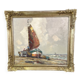 Oil painting “Segelschiff auf Sand“, frame gold von Harry Haerendel signed