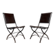 Ensemble de 2 chaises pliantes anciennes en fer forgé et cuir