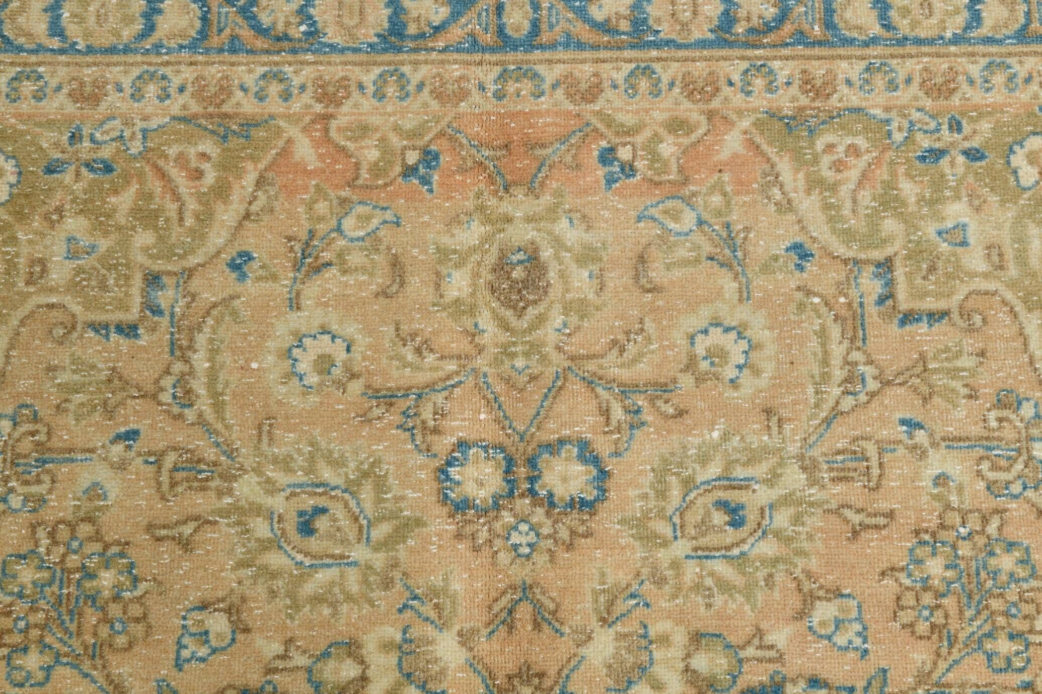 Sky Blue Hand Knotted Antique Vintage Persian Tabriz Rug, 293x407 Cm