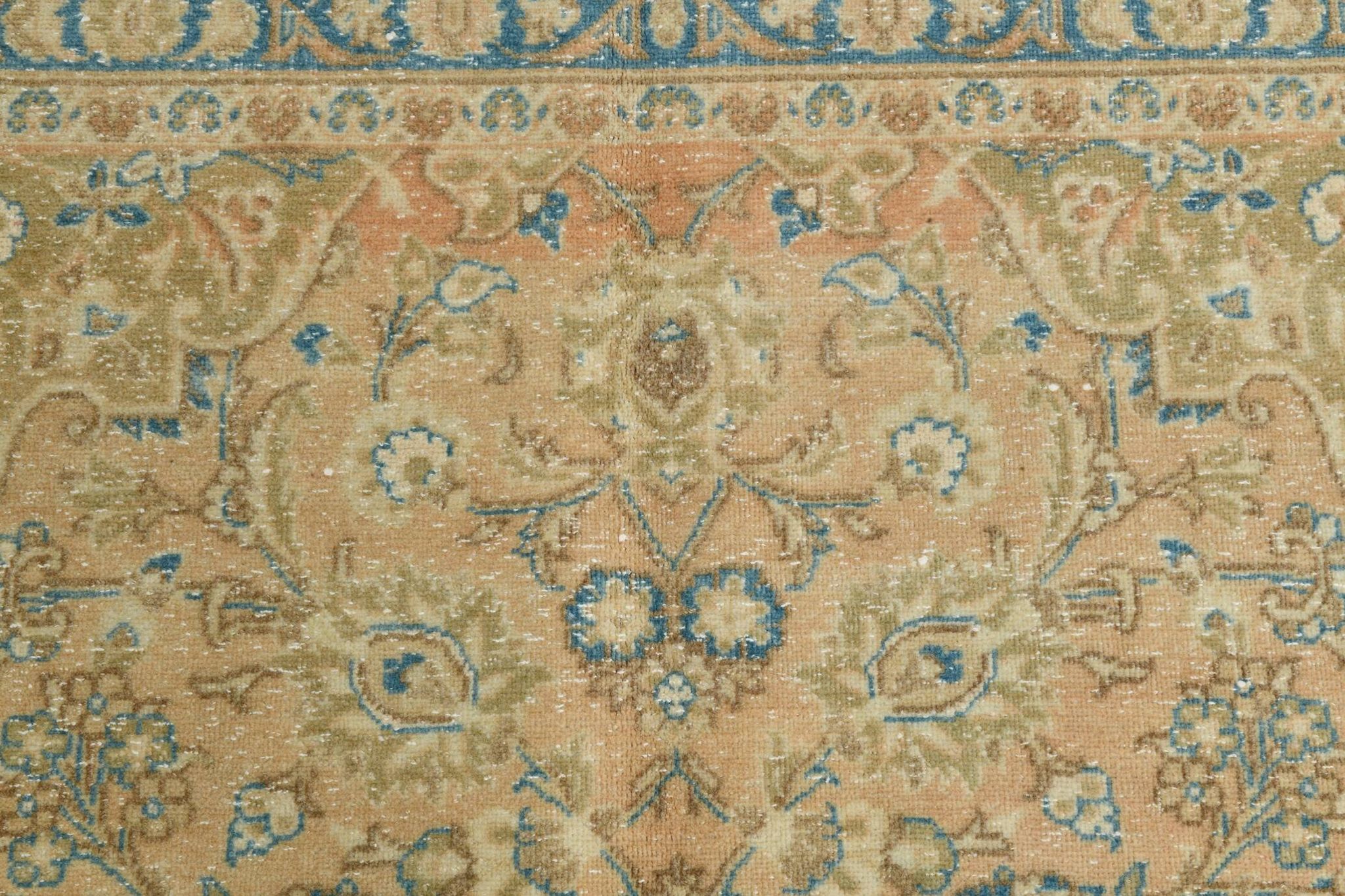 Sky Blue Hand Knotted Antique Vintage Persian Tabriz Rug, 293x407 Cm