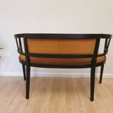 Banc Art Nouveau vintage en bois courbé : assise rembourrée des années 1950