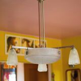 Art deco nickel plated bronze chandelier with art deco tulip glass, ceiling lamp, art deco pendant light, 30