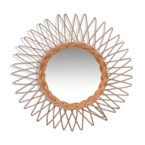 miroir soleil en rotin