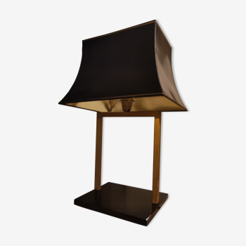 Lamp " phanera " brass marble lampshade lacquered black golden made in France