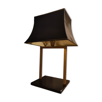 Lamp " phanera " brass marble lampshade lacquered black golden made in France