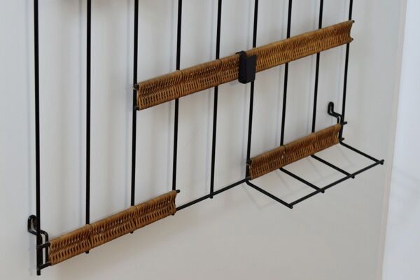 Vintage metal and rattan coat rack by karl fichtel for drahtwerke erlau, germany 1950