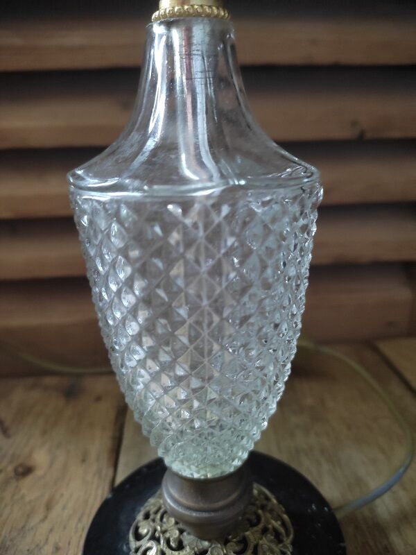 Bedside desk lamp glass molded diamond spikes marble base dp 1022234