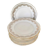 10 assiettes plates blanc et or en porcelaine