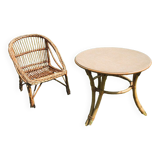 Armchair & table for children in wicker and rattan