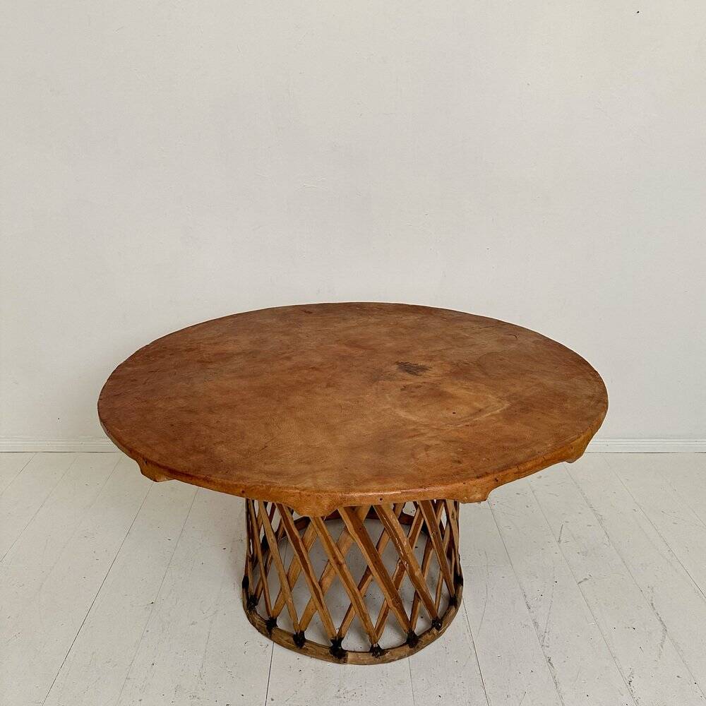 Large Mid-Century Modern Mexican Equipales Leather Dining Table, 1970