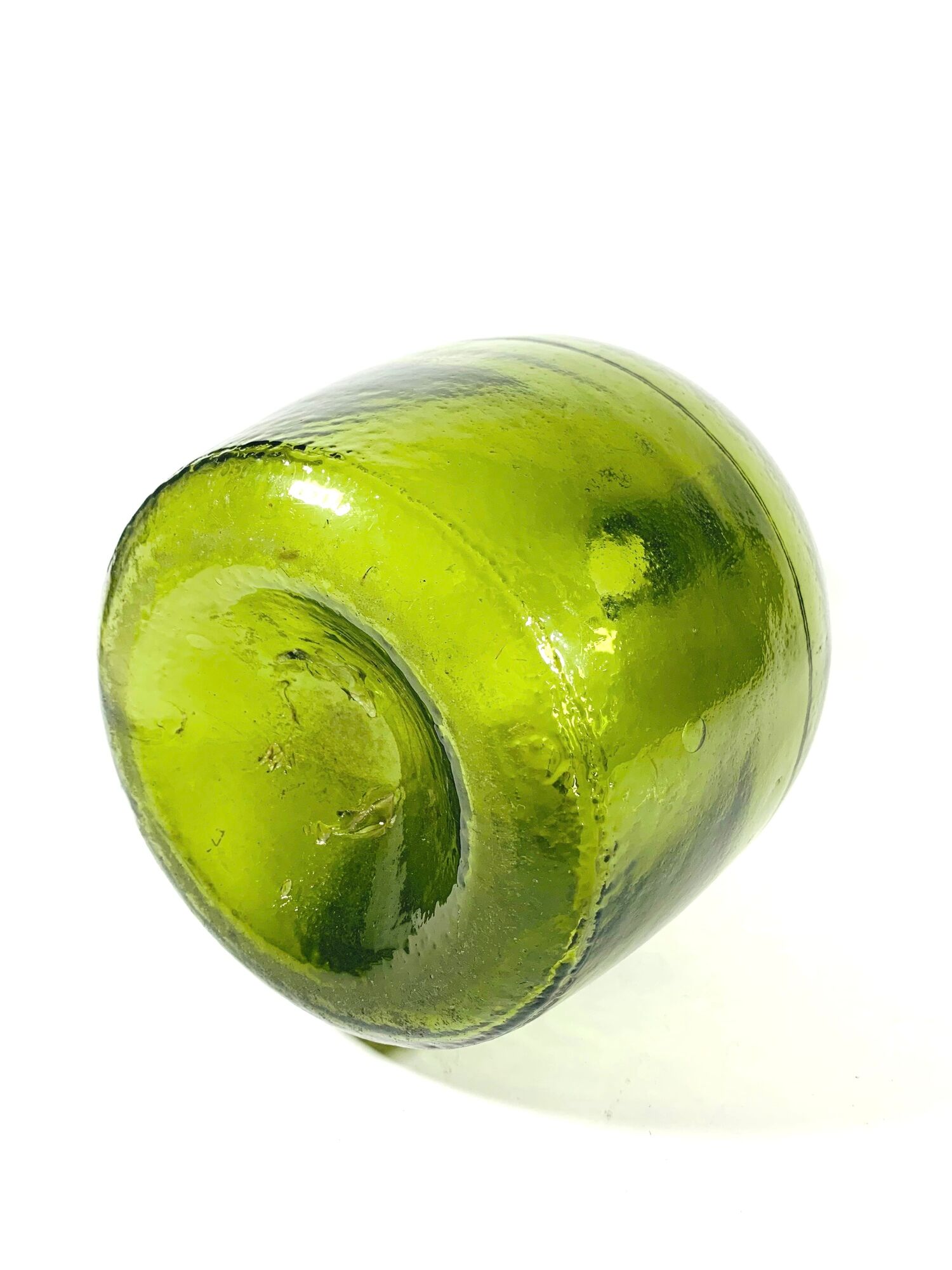 Demijohn green artisanal blown glass early 20th century